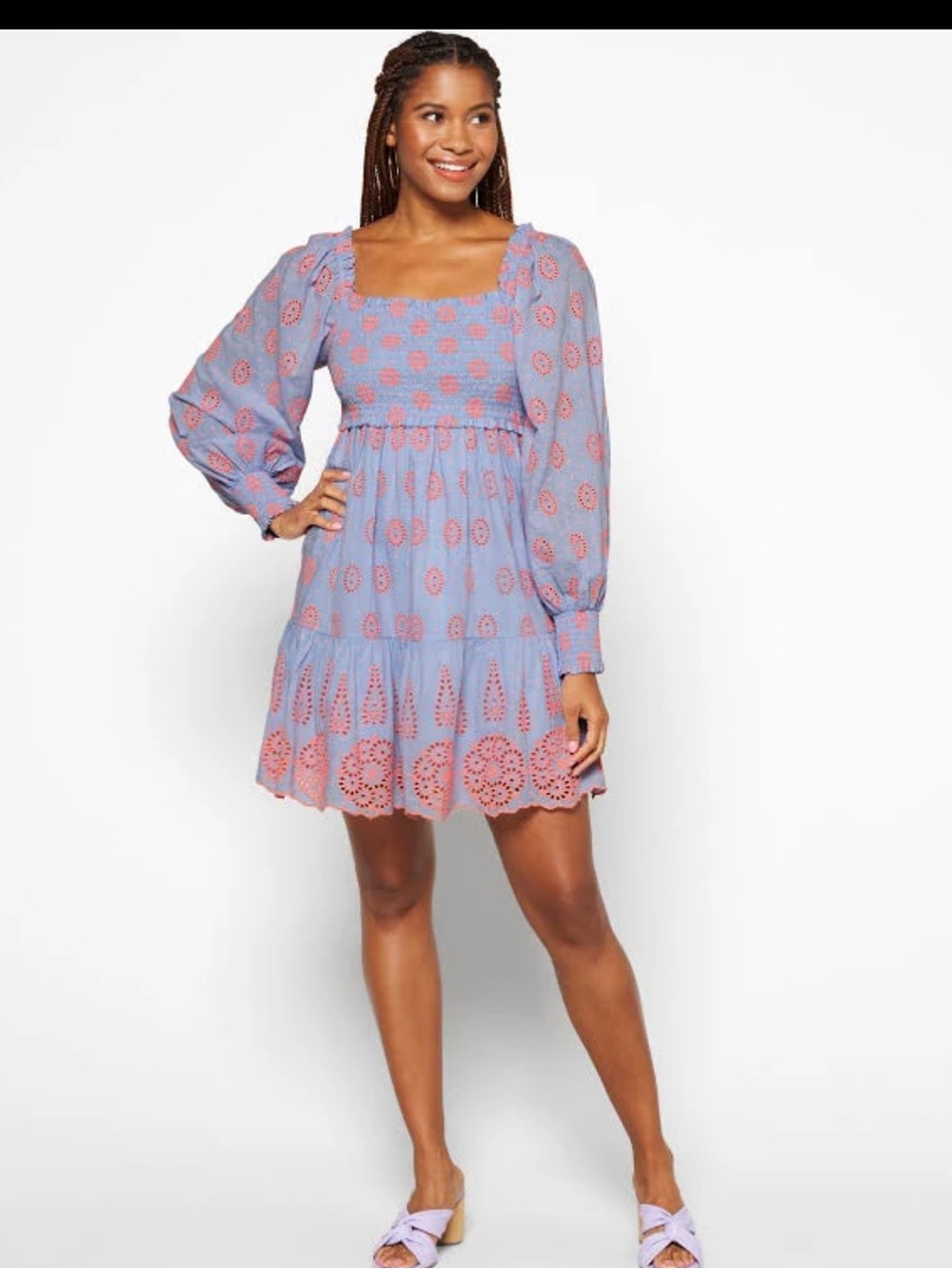Lilly Pulitzer Lilac blue Mini Dress with Coral Eyelet Accents
